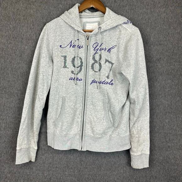 Aeropostale Vintage y2K Full Zip Hooded Jacket Embroidered Sequin Sz XL Gray - Picture 1 of 10